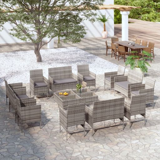 vidaXL 8-tlg. Garten-Lounge-Set mit Auflagen Poly Rattan Schwarz