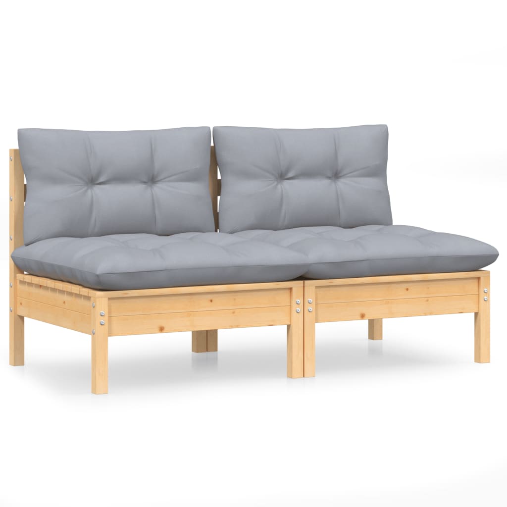 vidaXL 2-Sitzer-Gartensofa mit Grauen Kissen Massivholz Kiefer