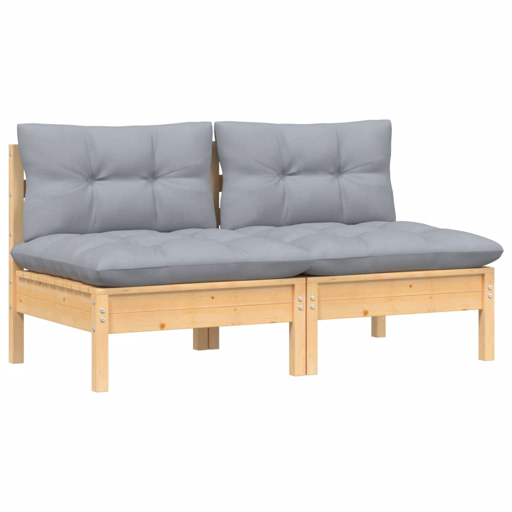 vidaXL 2-Sitzer-Gartensofa mit Grauen Kissen Massivholz Kiefer