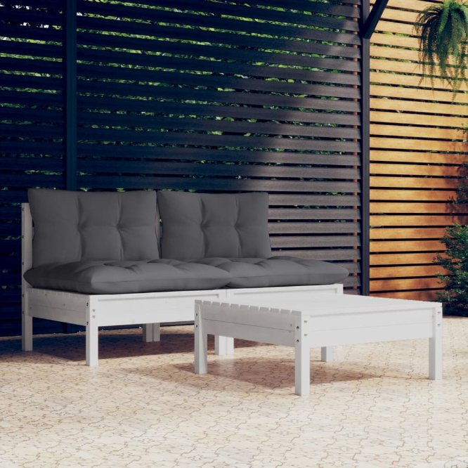 vidaXL 3-tlg. Garten-Lounge-Set mit Grauen Kissen Kiefernholz