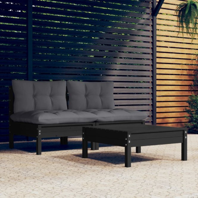vidaXL 3-tlg. Garten-Lounge-Set mit Grauen Kissen Kiefernholz