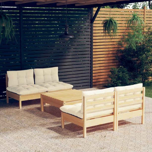 vidaXL 5-tlg. Garten-Lounge-Set mit Grauen Kissen Kiefernholz