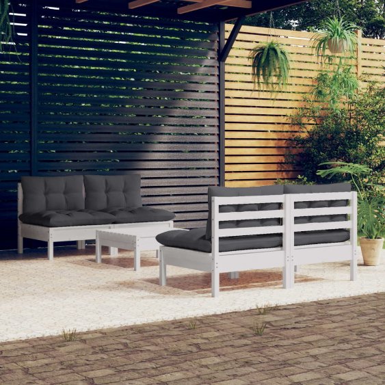vidaXL 5-tlg. Garten-Lounge-Set mit Grauen Kissen Kiefernholz