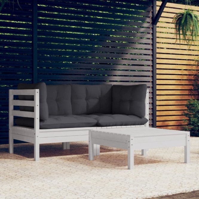 vidaXL 3-tlg. Garten-Lounge-Set mit Grauen Kissen Kiefernholz