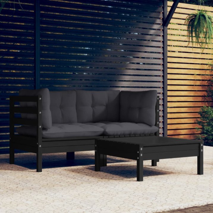 vidaXL 3-tlg. Garten-Lounge-Set mit Grauen Kissen Kiefernholz