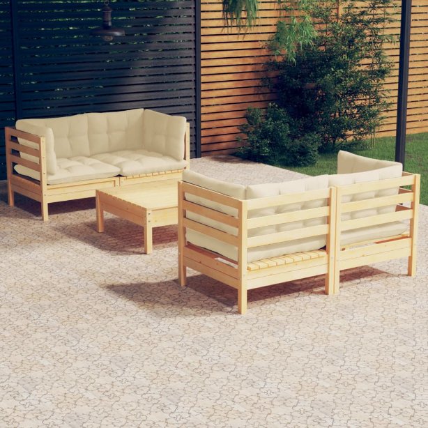 vidaXL 5-tlg. Garten-Lounge-Set mit Grauen Kissen Kiefernholz