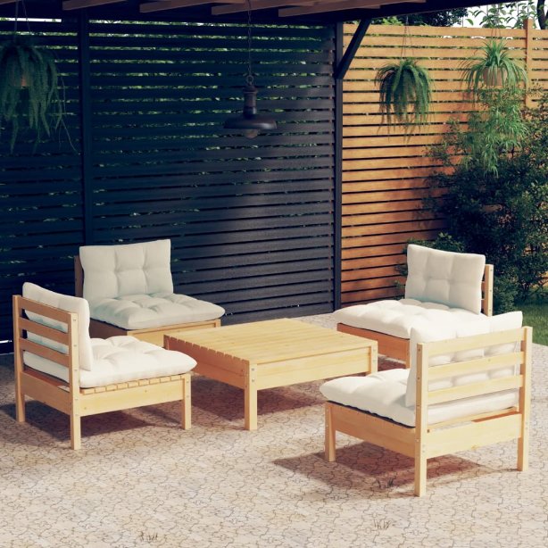 vidaXL 5-tlg. Garten-Lounge-Set mit Grauen Kissen Kiefernholz