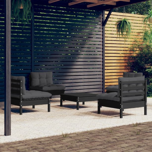 vidaXL 5-tlg. Garten-Lounge-Set mit Grauen Kissen Kiefernholz
