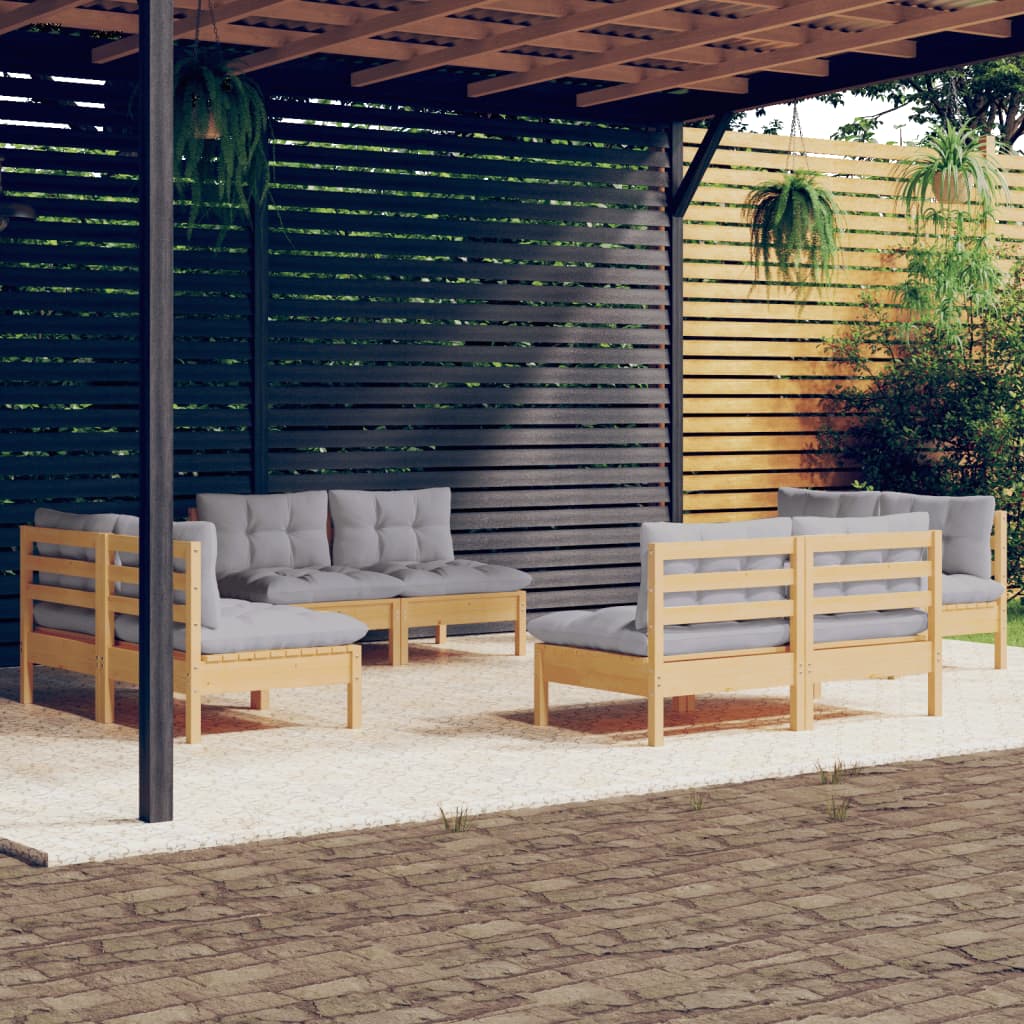 vidaXL 8-tlg. Garten-Lounge-Set mit Grauen Kissen Kiefernholz