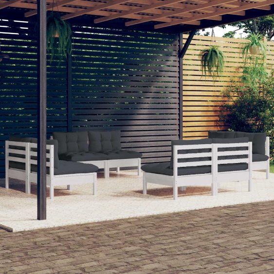 vidaXL 8-tlg. Garten-Lounge-Set mit Grauen Kissen Kiefernholz