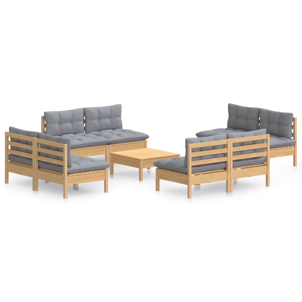 vidaXL 9-tlg. Garten-Lounge-Set mit Grauen Kissen Kiefernholz