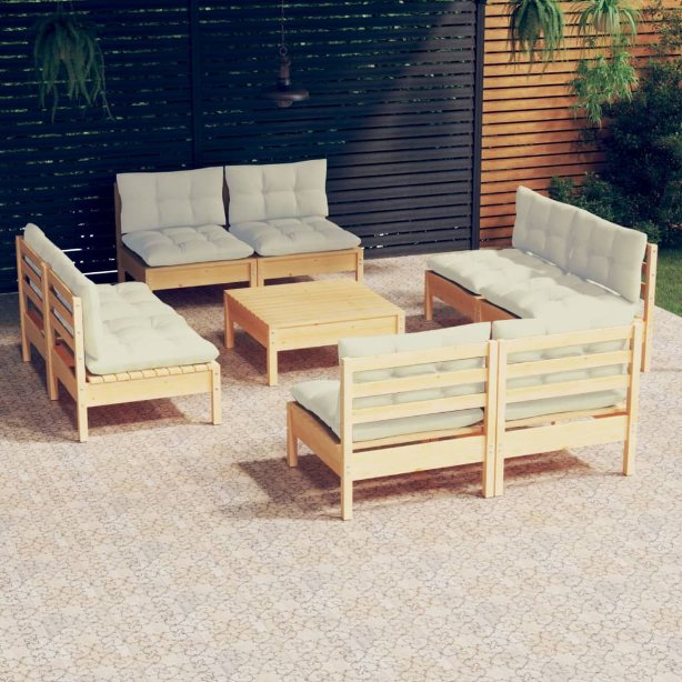 vidaXL 9-tlg. Garten-Lounge-Set mit Grauen Kissen Kiefernholz