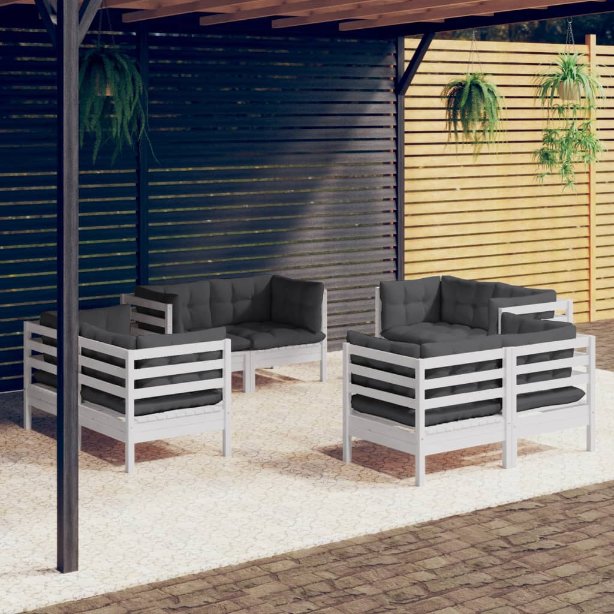 vidaXL 8-tlg. Garten-Lounge-Set mit Grauen Kissen Kiefernholz