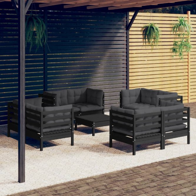 vidaXL 9-tlg. Garten-Lounge-Set mit Grauen Kissen Kiefernholz