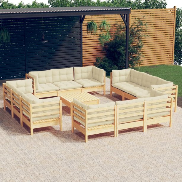 vidaXL 13-tlg. Garten-Lounge-Set mit Grauen Kissen Kiefernholz