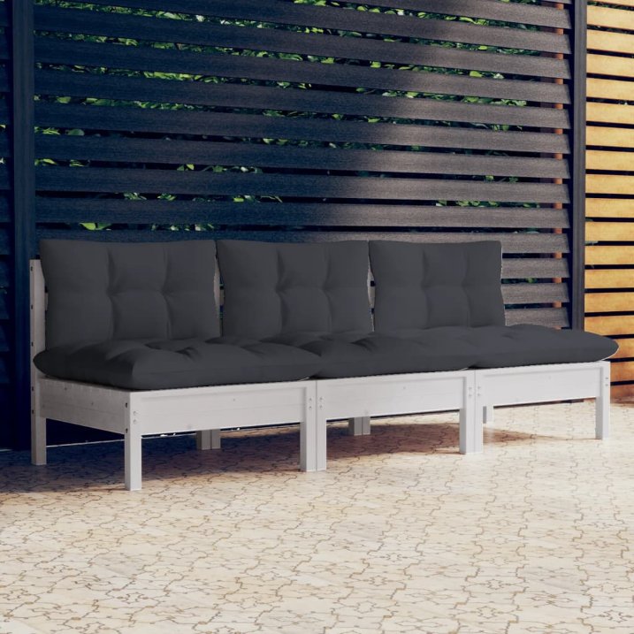 vidaXL 3-Sitzer-Gartensofa mit Grauen Kissen Massivholz Kiefer