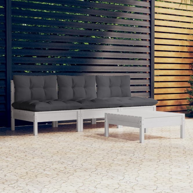 vidaXL 4-tlg. Garten-Lounge-Set mit Grauen Kissen Kiefernholz