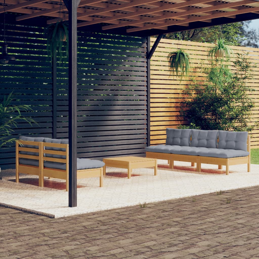 vidaXL 6-tlg. Garten-Lounge-Set mit Grauen Kissen Kiefernholz