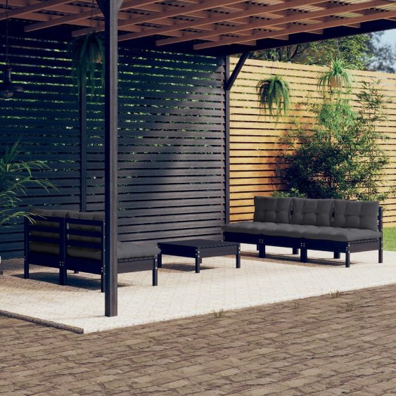 vidaXL 6-tlg. Garten-Lounge-Set mit Grauen Kissen Kiefernholz
