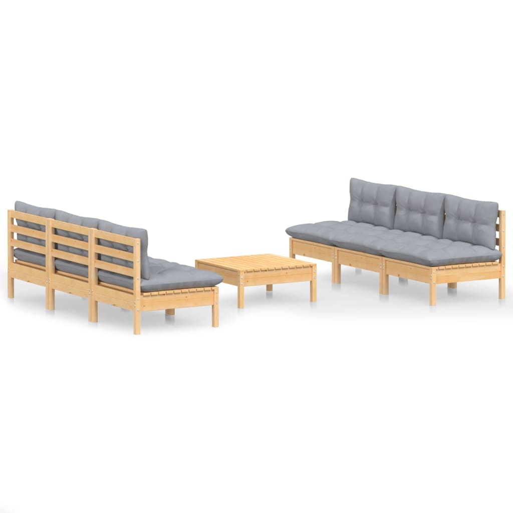 vidaXL 7-tlg. Garten-Lounge-Set mit Grauen Kissen Kiefernholz