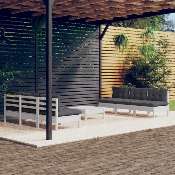 vidaXL 7-tlg. Garten-Lounge-Set mit Grauen Kissen Kiefernholz