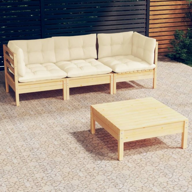 vidaXL 4-tlg. Garten-Lounge-Set mit Grauen Kissen Kiefernholz