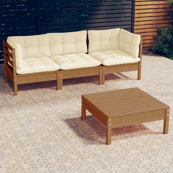 vidaXL 4-tlg. Garten-Lounge-Set mit Grauen Kissen Kiefernholz
