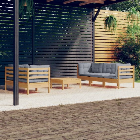 vidaXL 6-tlg. Garten-Lounge-Set mit Grauen Kissen Kiefernholz