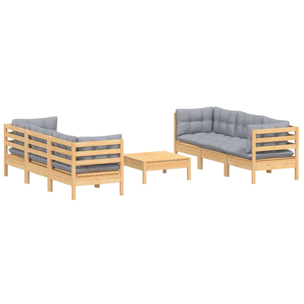 vidaXL 7-tlg. Garten-Lounge-Set mit Grauen Kissen Kiefernholz
