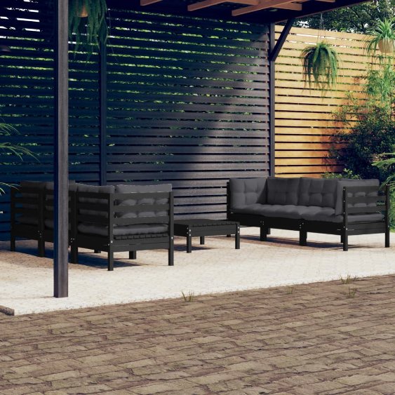 vidaXL 7-tlg. Garten-Lounge-Set mit Grauen Kissen Kiefernholz