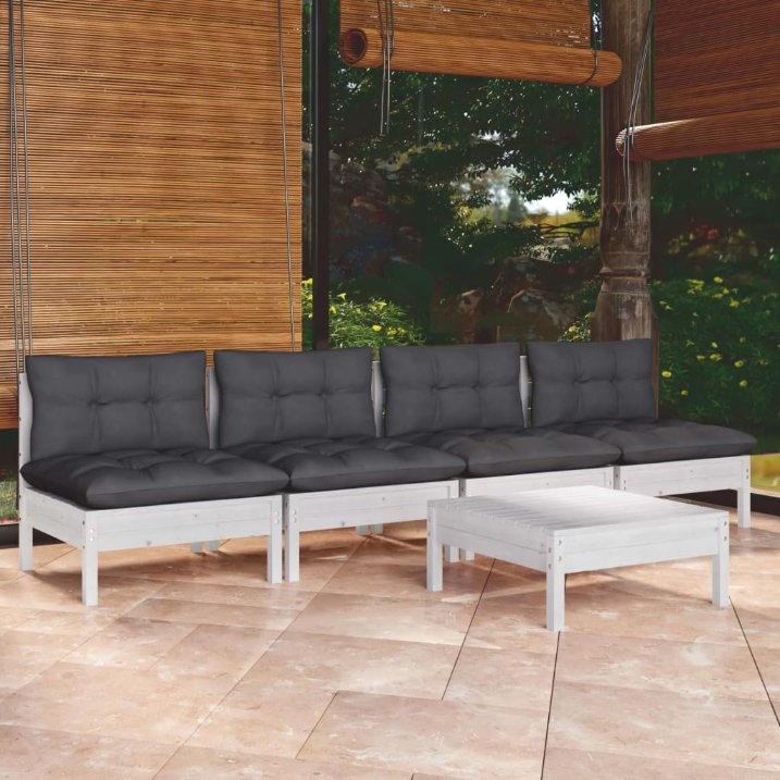 vidaXL 5-tlg. Garten-Lounge-Set mit Grauen Kissen Kiefernholz