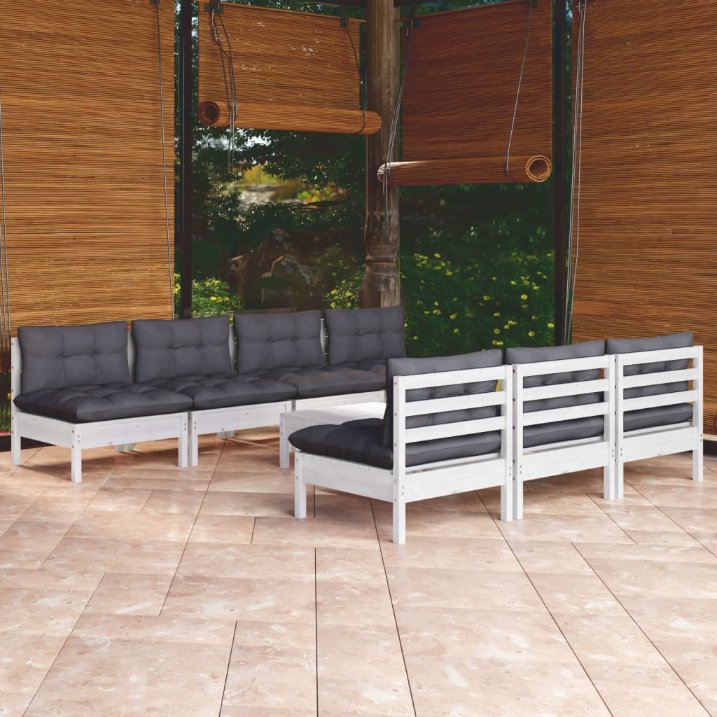 vidaXL 8-tlg. Garten-Lounge-Set mit Grauen Kissen Kiefernholz
