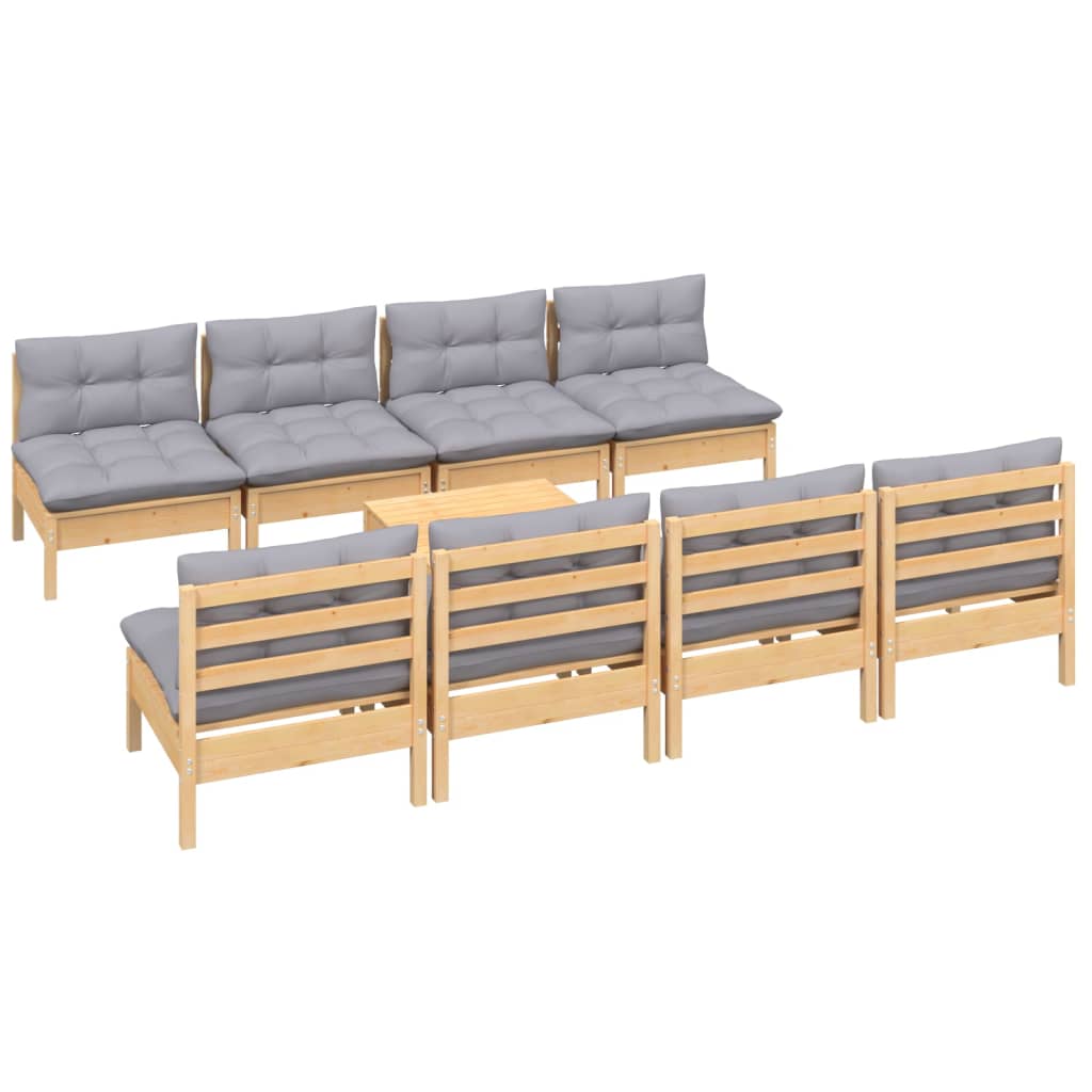 vidaXL 9-tlg. Garten-Lounge-Set mit Grauen Kissen Kiefer Massivholz