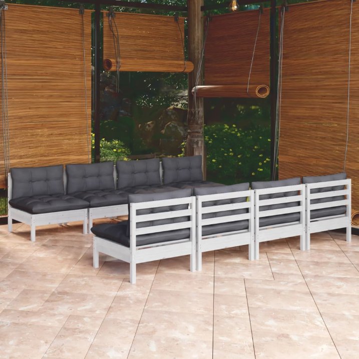 vidaXL 9-tlg. Garten-Lounge-Set mit Grauen Kissen Kiefer Massivholz