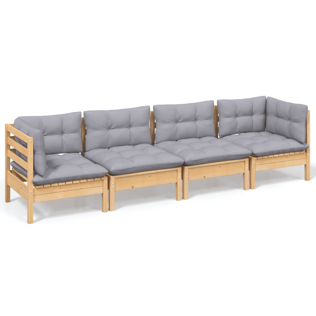 vidaXL 4-tlg. Garten-Lounge-Set mit Grauen Kissen Kiefer Massivholz