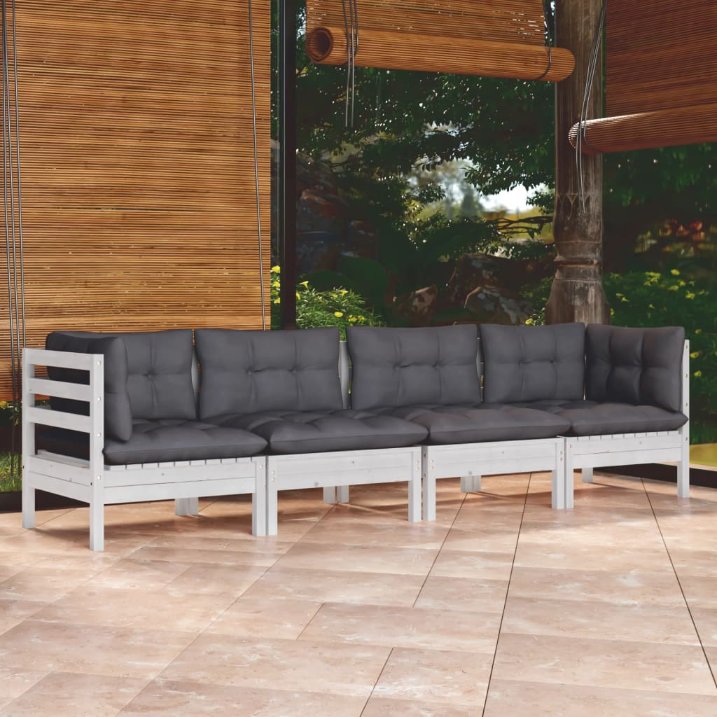 vidaXL 4-tlg. Garten-Lounge-Set mit Grauen Kissen Kiefer Massivholz