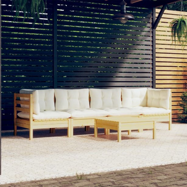vidaXL 5-tlg. Garten-Lounge-Set mit Grauen Kissen Kiefer Massivholz