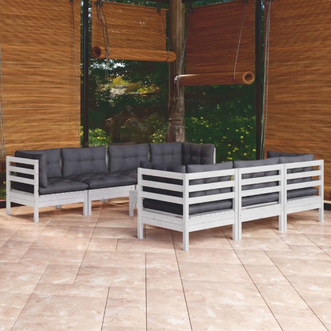 vidaXL 8-tlg. Garten-Lounge-Set mit Grauen Kissen Kiefer Massivholz