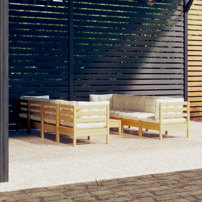 vidaXL 9-tlg. Garten-Lounge-Set mit Grauen Kissen Kiefer Massivholz