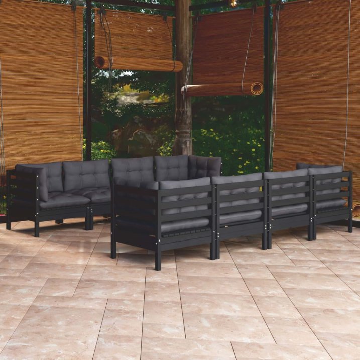 vidaXL 9-tlg. Garten-Lounge-Set mit Grauen Kissen Kiefer Massivholz