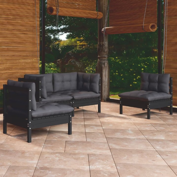 vidaXL 4-tlg. Garten-Lounge-Set mit Grauen Kissen Kiefer Massivholz