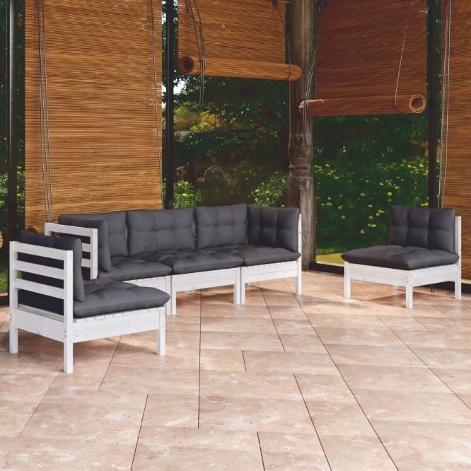 vidaXL 5-tlg. Garten-Lounge-Set mit Grauen Kissen Kiefer Massivholz