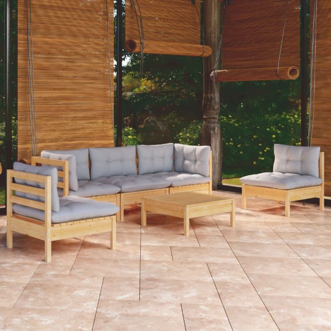 vidaXL 6-tlg. Garten-Lounge-Set mit Grauen Kissen Kiefer Massivholz