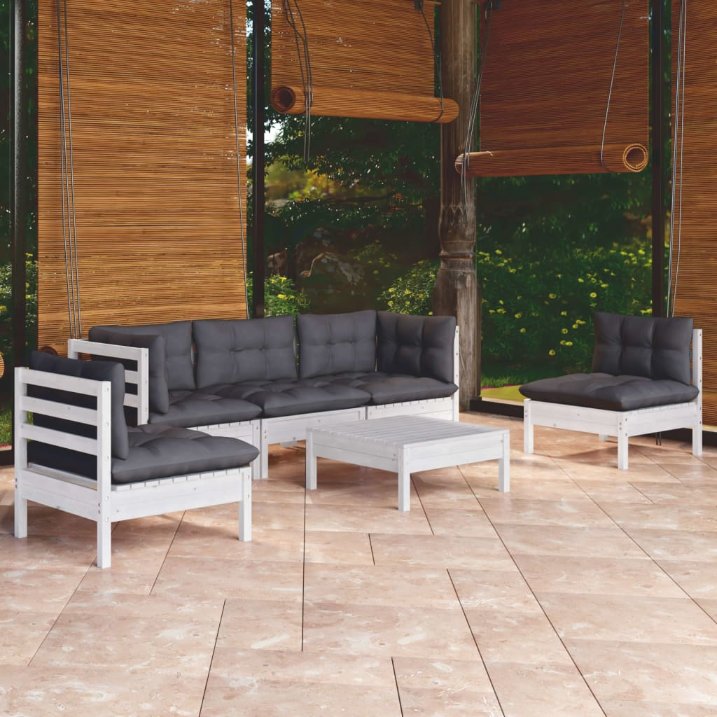 vidaXL 6-tlg. Garten-Lounge-Set mit Grauen Kissen Kiefer Massivholz