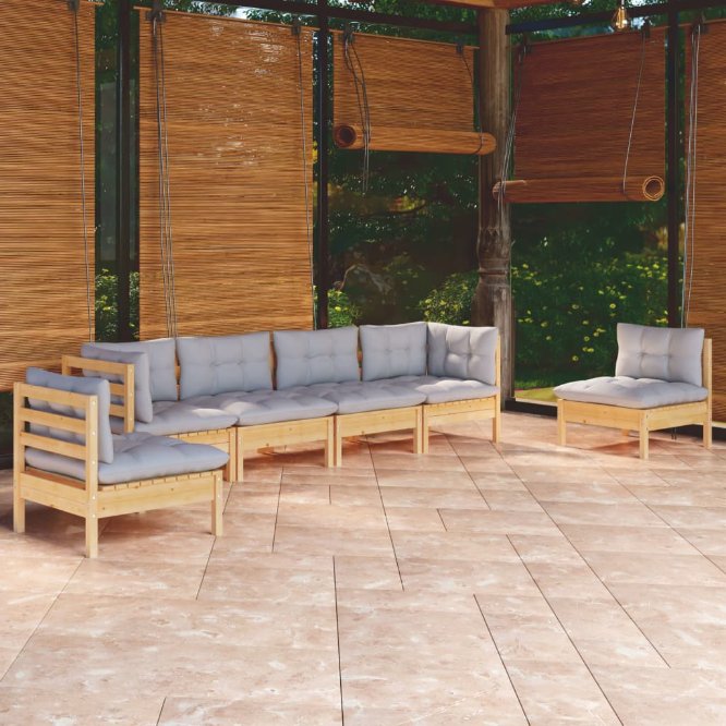 vidaXL 6-tlg. Garten-Lounge-Set mit Grauen Kissen Kiefer Massivholz