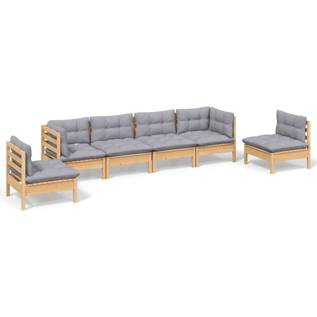 vidaXL 6-tlg. Garten-Lounge-Set mit Grauen Kissen Kiefer Massivholz