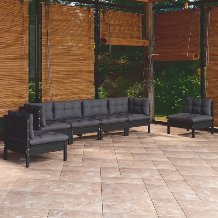 vidaXL 6-tlg. Garten-Lounge-Set mit Grauen Kissen Kiefer Massivholz