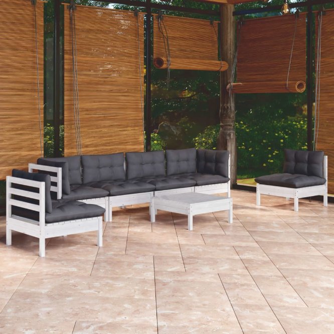vidaXL 7-tlg. Garten-Lounge-Set mit Grauen Kissen Kiefer Massivholz
