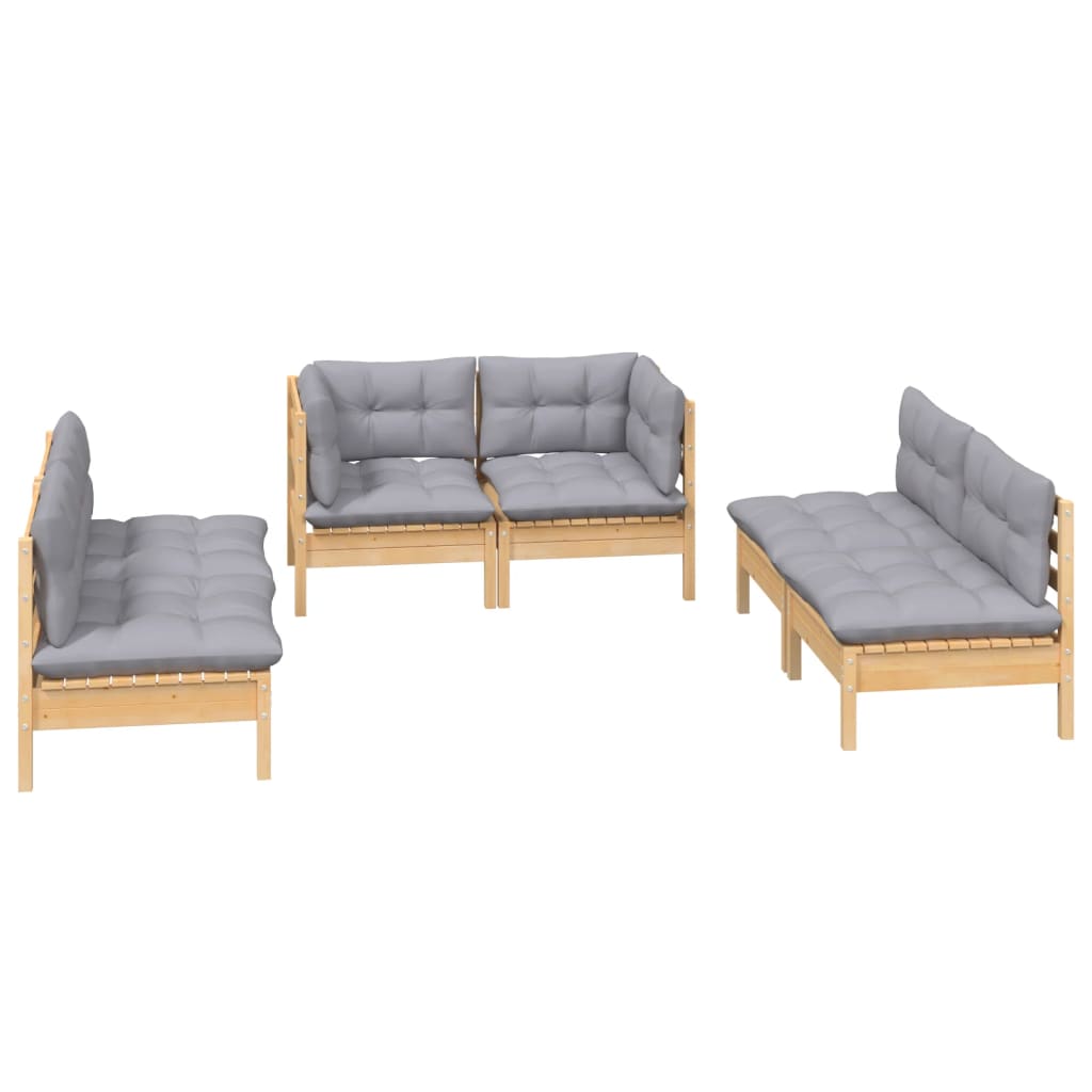 vidaXL 6-tlg. Garten-Lounge-Set mit Grauen Kissen Kiefer Massivholz