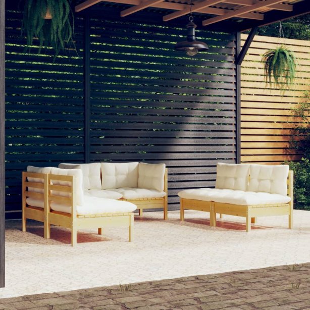 vidaXL 6-tlg. Garten-Lounge-Set mit Grauen Kissen Kiefer Massivholz
